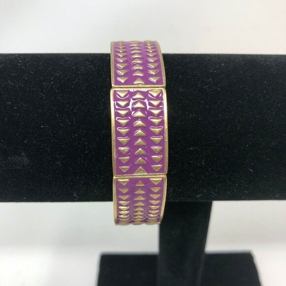 Lia‎ Sophia Bracelet Purple Gold Tone Chevron Stretch Rhythmic - Picture 1 of 4